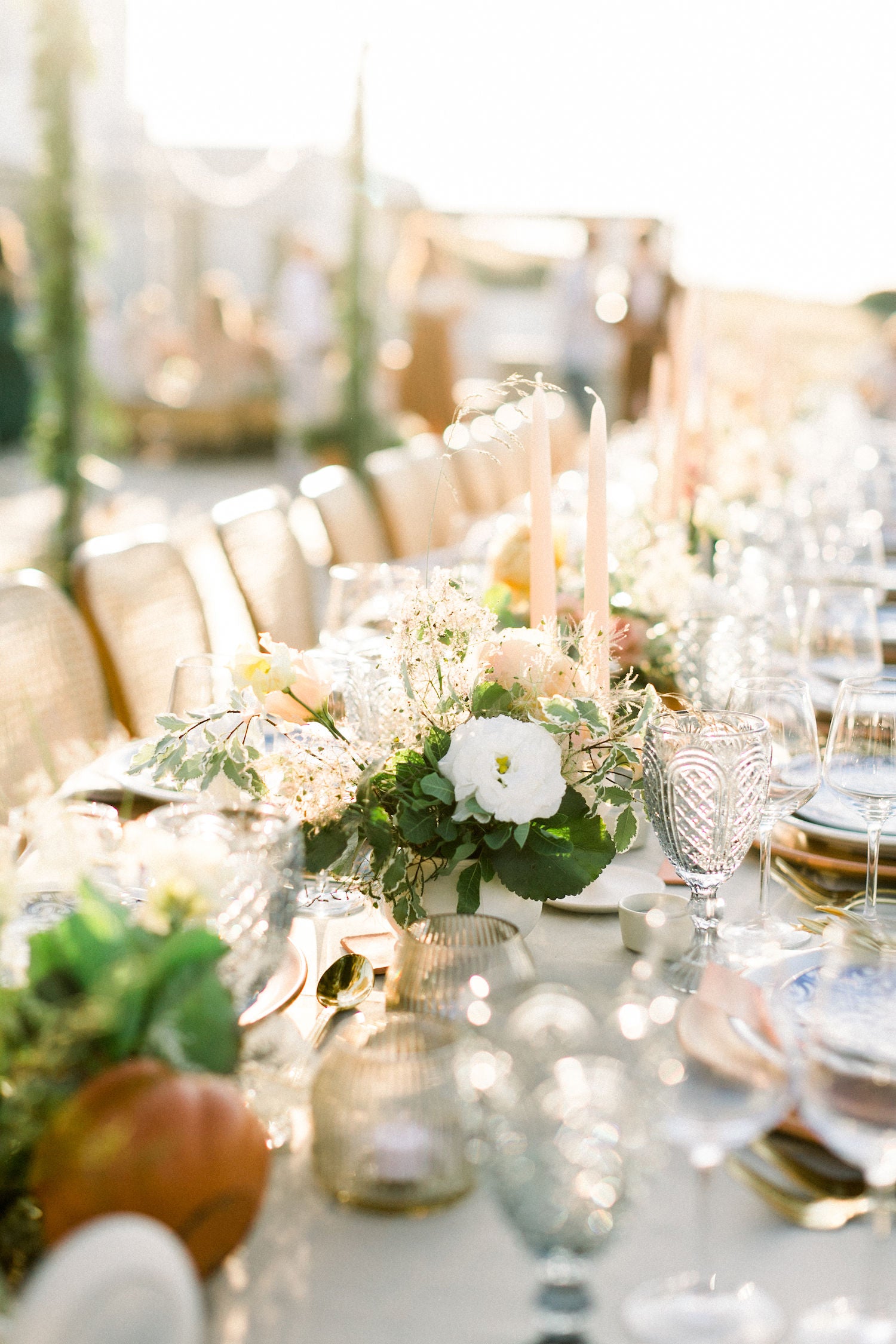 Floral centerpieces, wedding decoration for the reception, wedding in Paros